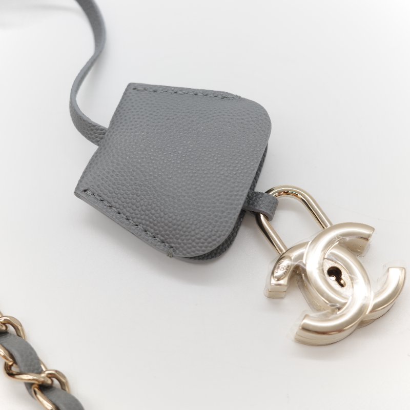 Chanel 香奈兒 Vanity Case 荔枝牛皮 霧霾灰 淺灰色 手提包 相機包 鏈條包 斜挎包-17