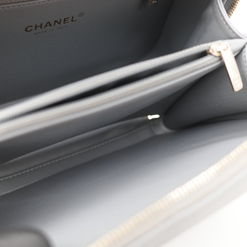 Chanel 香奈兒 Vanity Case 荔枝牛皮 霧霾灰 淺灰色 手提包 相機包 鏈條包 斜挎包-20