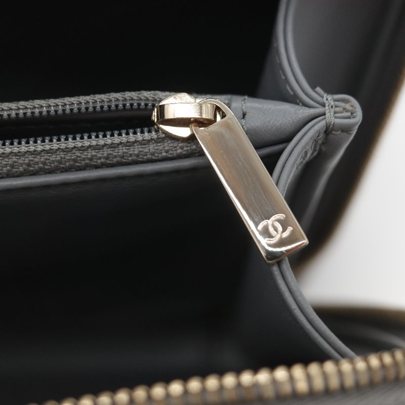 Chanel 香奈兒 Vanity Case 荔枝牛皮 霧霾灰 淺灰色 手提包 相機包 鏈條包 斜挎包-24