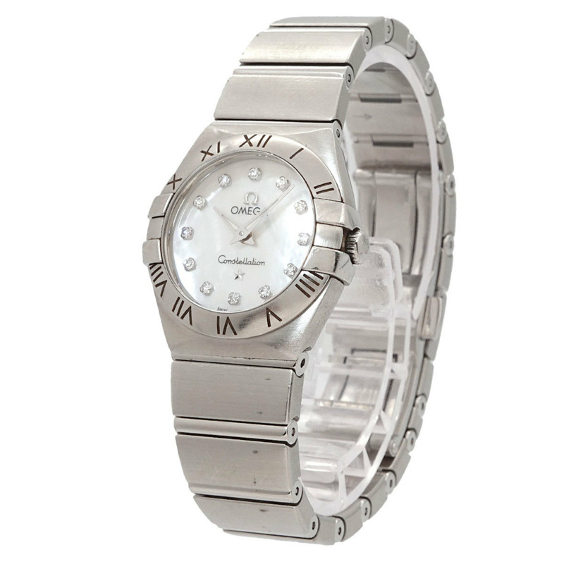歐米茄星座系列 123 10 24 60 55 001 女士腕錶 12P 鑲鑽 白色錶殼 石英錶-2