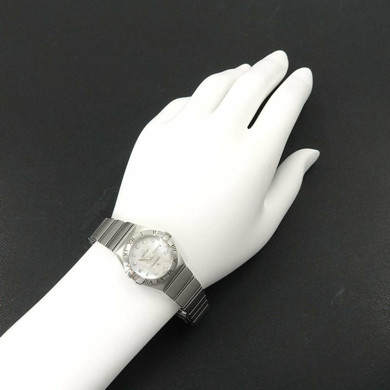 歐米茄星座系列 123 10 24 60 55 001 女士腕錶 12P 鑲鑽 白色錶殼 石英錶-3