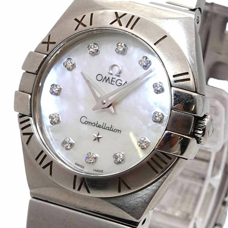 歐米茄星座系列 123 10 24 60 55 001 女士腕錶 12P 鑲鑽 白色錶殼 石英錶-6