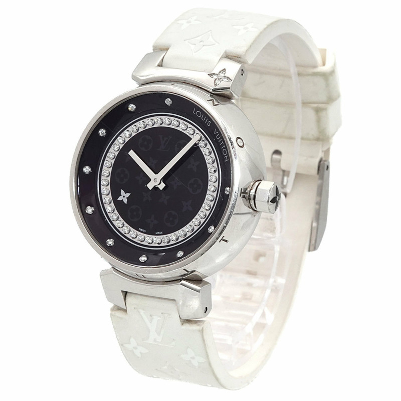 路易威登 Tambour Disc Amarante Diamant MM Q1319 女士腕錶 鑽石石英錶-1