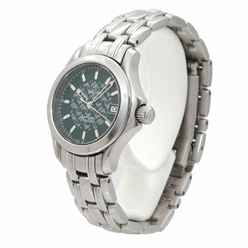 歐米茄海馬120 Jack Mayol 1998限量版，全球2500枚，編號2586 70，女士腕錶，日期顯示，綠色石英機芯-1