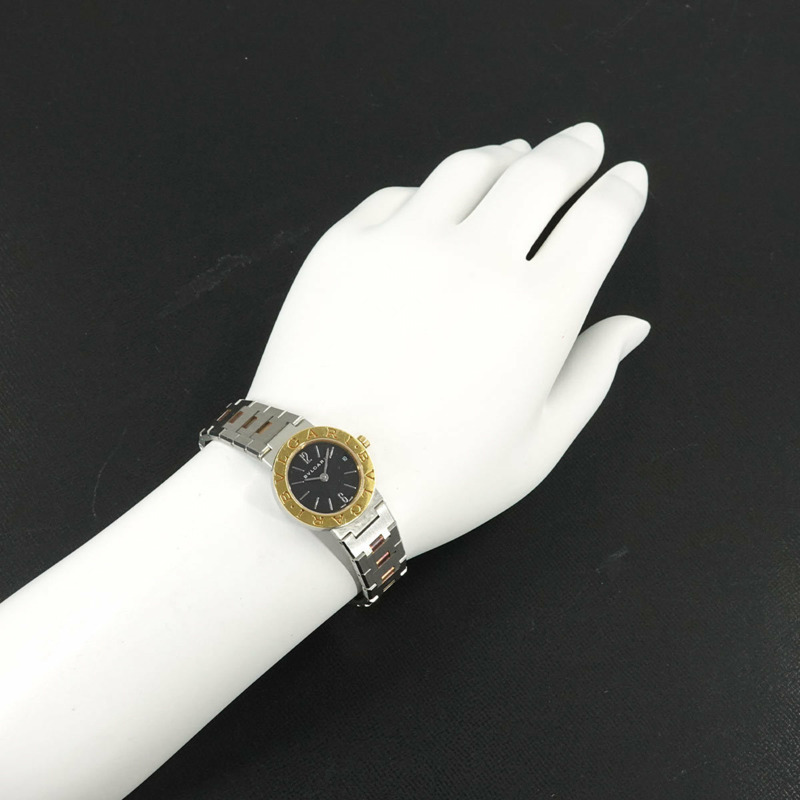 寶格麗 BB23SG 女士腕錶，日期顯示，黑色 YG 黃金石英錶-2