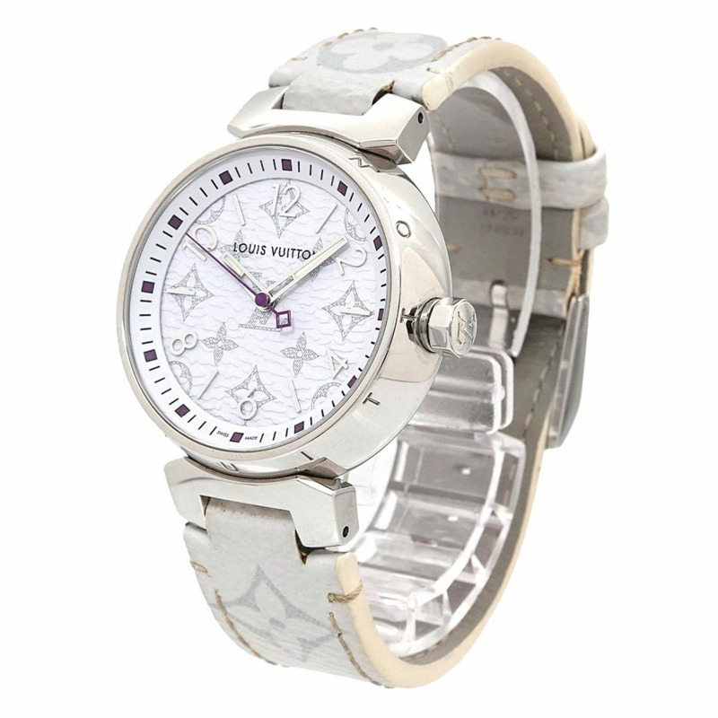 路易威登 Tambour MM Monogram 白色 QA116 女士石英腕錶-2
