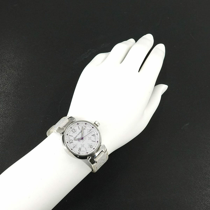路易威登 Tambour MM Monogram 白色 QA116 女士石英腕錶-3