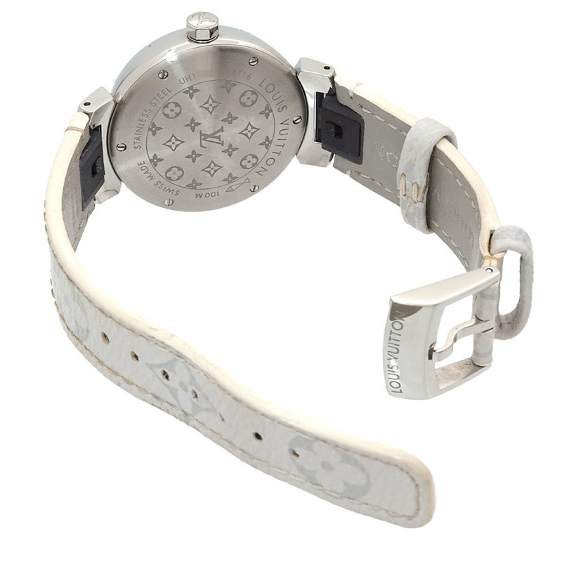 路易威登 Tambour MM Monogram 白色 QA116 女士石英腕錶-4