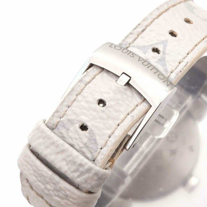 路易威登 Tambour MM Monogram 白色 QA116 女士石英腕錶-6
