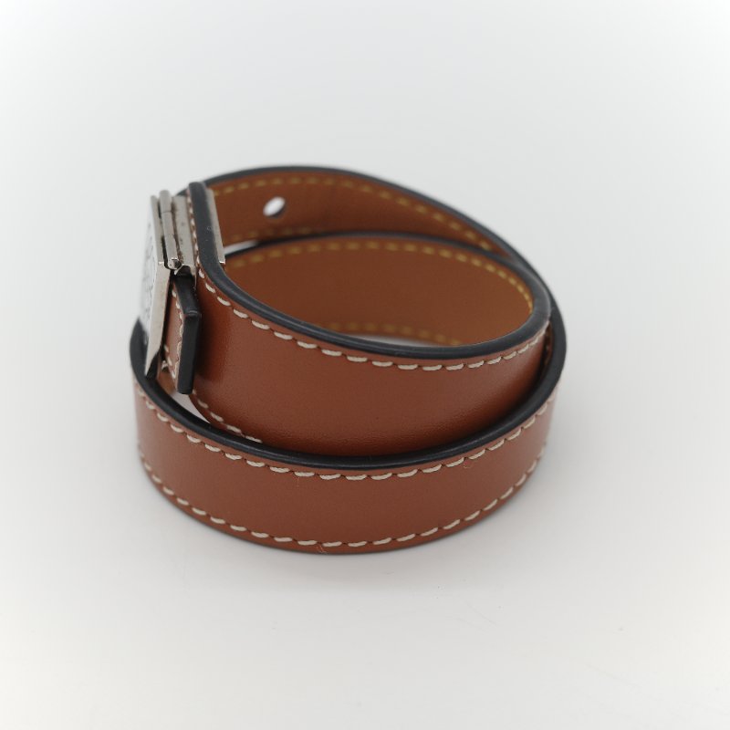 Loewe 羅威  Slap bracelet 對比色縫線銀色 金屬扣 牛皮製 拍拍手環-2