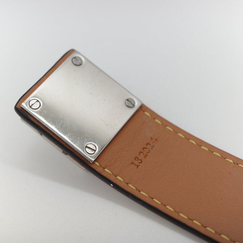 Loewe 羅威  Slap bracelet 對比色縫線銀色 金屬扣 牛皮製 拍拍手環-7