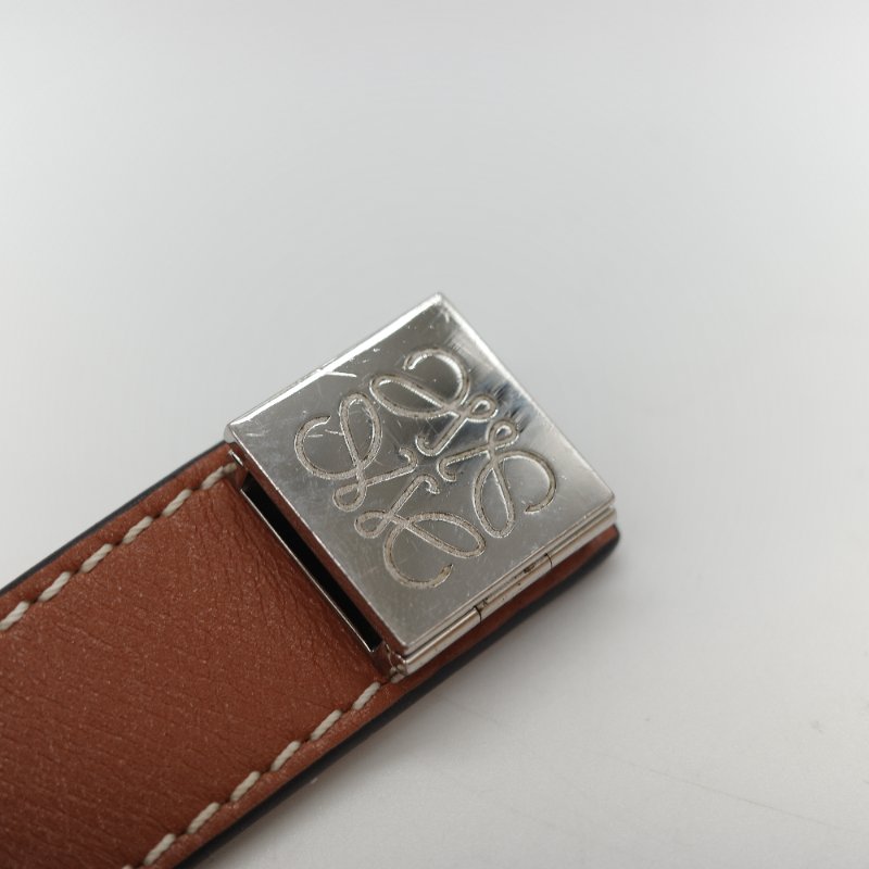 Loewe 羅威  Slap bracelet 對比色縫線銀色 金屬扣 牛皮製 拍拍手環-8