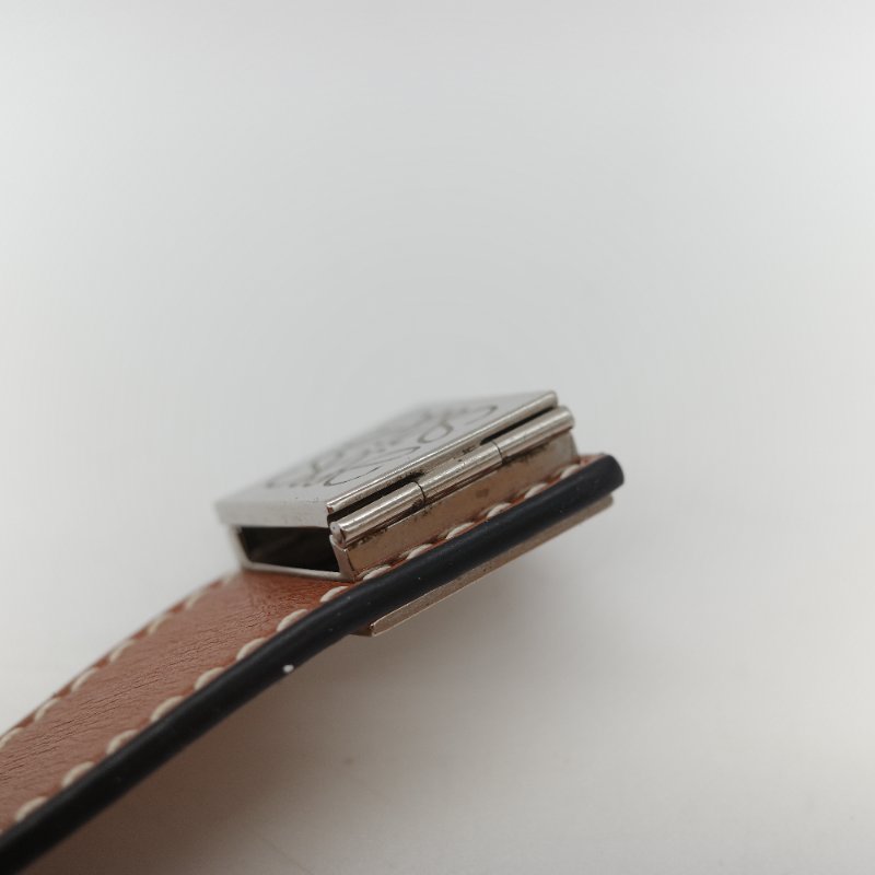 Loewe 羅威  Slap bracelet 對比色縫線銀色 金屬扣 牛皮製 拍拍手環-9