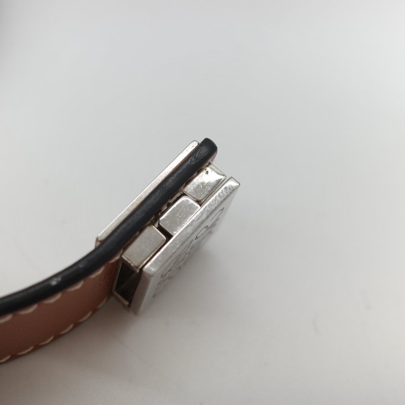 Loewe 羅威  Slap bracelet 對比色縫線銀色 金屬扣 牛皮製 拍拍手環-10