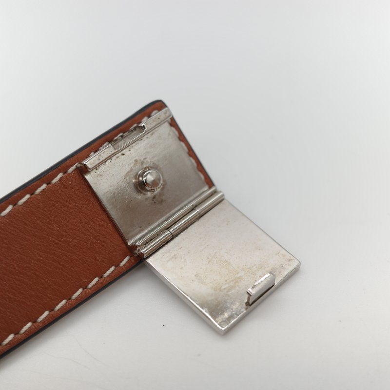 Loewe 羅威  Slap bracelet 對比色縫線銀色 金屬扣 牛皮製 拍拍手環-11