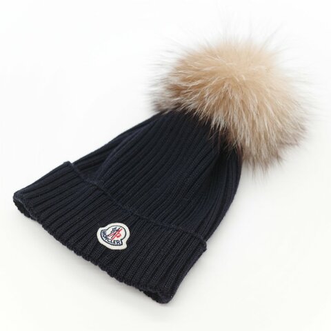 Moncler 蒙克萊 經典標誌 黑色 毛球 羊毛標誌 羅紋針織毛帽