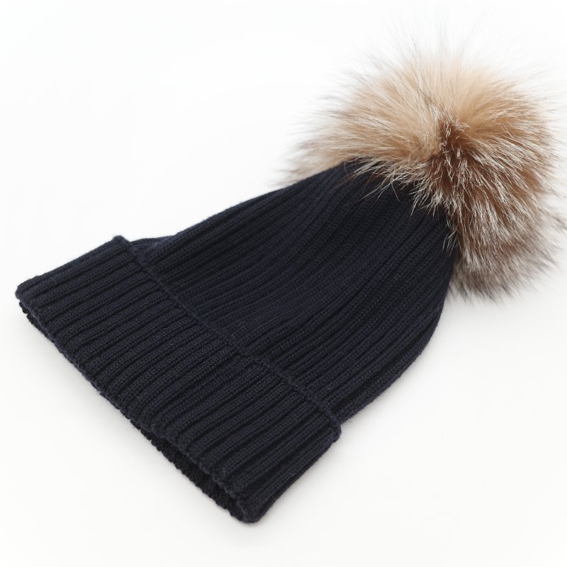 Moncler 蒙克萊 經典標誌 黑色 毛球 羊毛標誌 羅紋針織毛帽-2