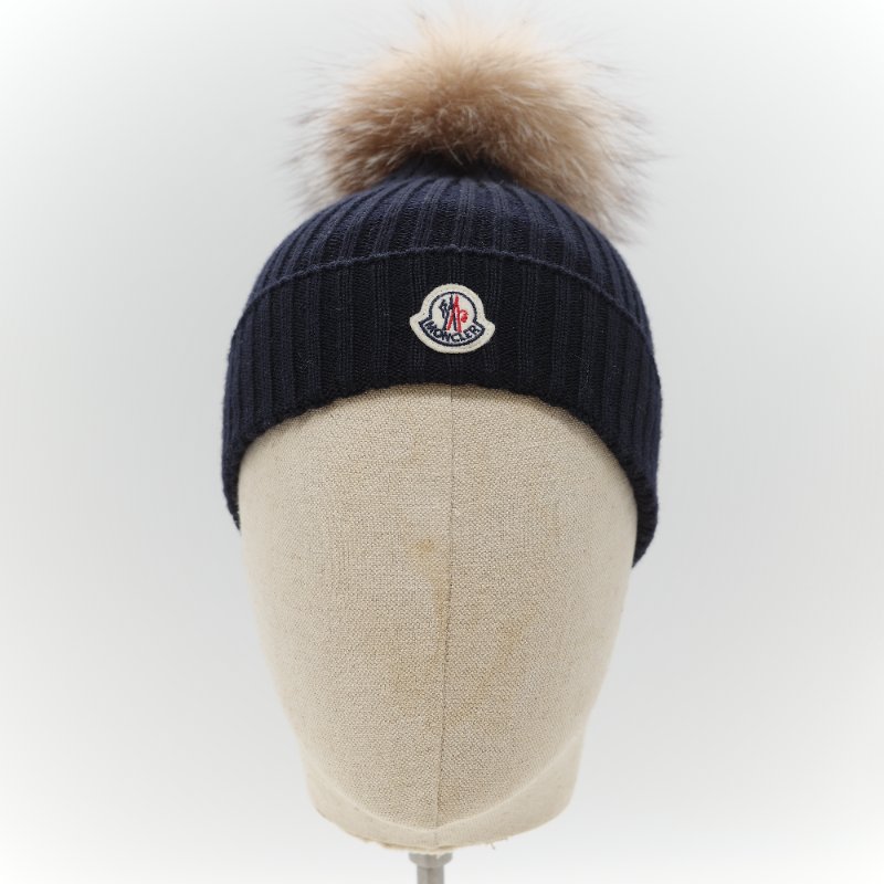 Moncler 蒙克萊 經典標誌 黑色 毛球 羊毛標誌 羅紋針織毛帽-5