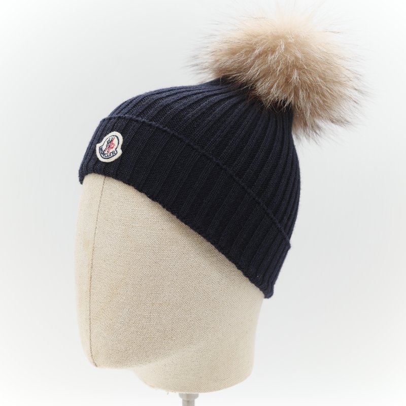 Moncler 蒙克萊 經典標誌 黑色 毛球 羊毛標誌 羅紋針織毛帽-6