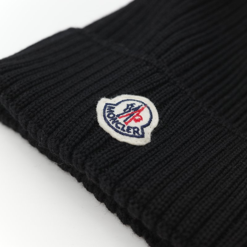 Moncler 蒙克萊 經典標誌 黑色 毛球 羊毛標誌 羅紋針織毛帽-10
