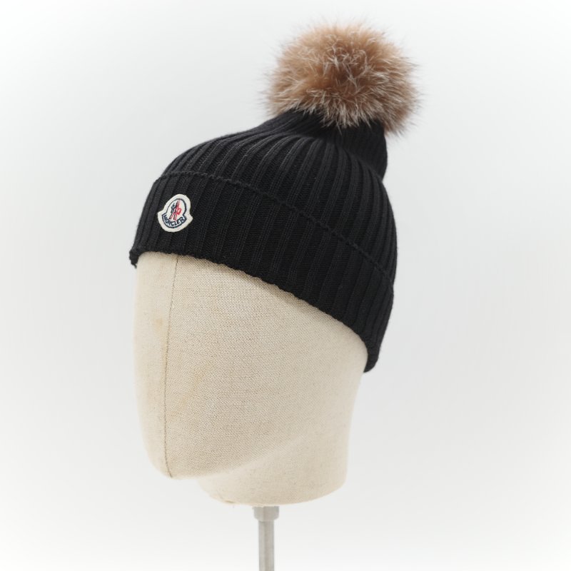 Moncler 蒙克萊 經典標誌 黑色 毛球 羊毛標誌 羅紋針織毛帽-14