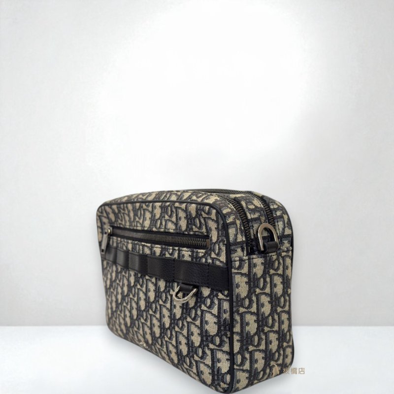 JS1294-DIOR藍色緹花布銀釦Safari雙拉鏈郵差側背包1ESPO297YKY-1