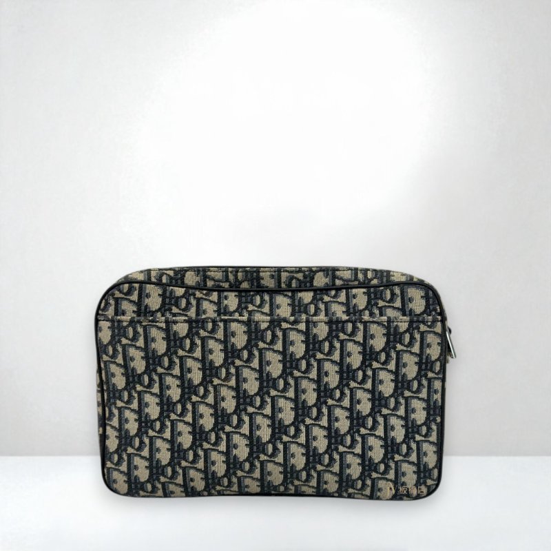 JS1294-DIOR藍色緹花布銀釦Safari雙拉鏈郵差側背包1ESPO297YKY-3