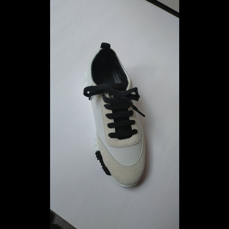 Hermes 白色皮革黑H休閒鞋 happy 熊貓配色-5