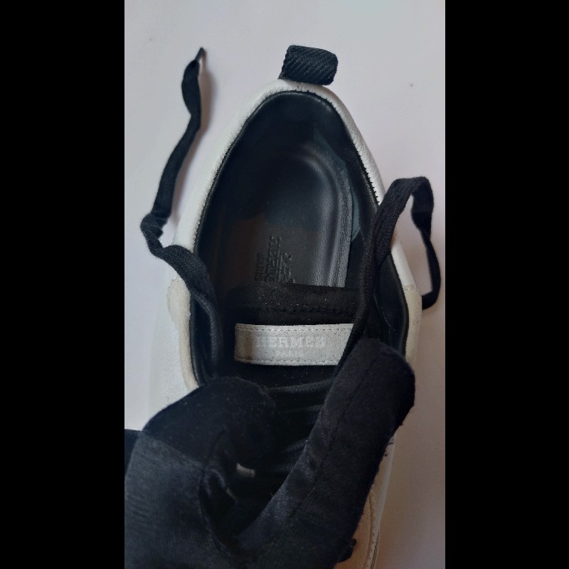 Hermes 白色皮革黑H休閒鞋 happy 熊貓配色-11