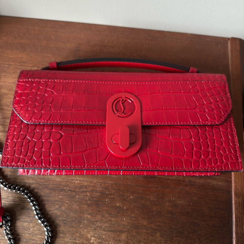 CHRISTIAN LOUBOUTIN 紅色牛皮壓鱷魚紋手提肩背兩用包-1