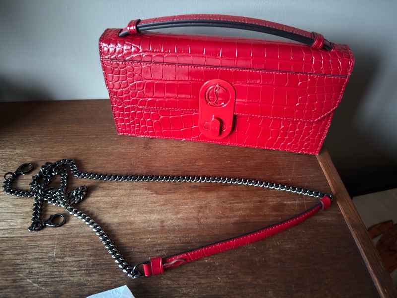 CHRISTIAN LOUBOUTIN 紅色牛皮壓鱷魚紋手提肩背兩用包-2