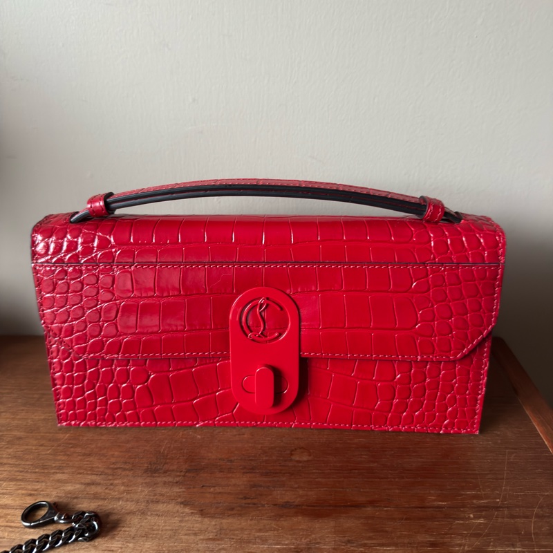 CHRISTIAN LOUBOUTIN 紅色牛皮壓鱷魚紋手提肩背兩用包-5
