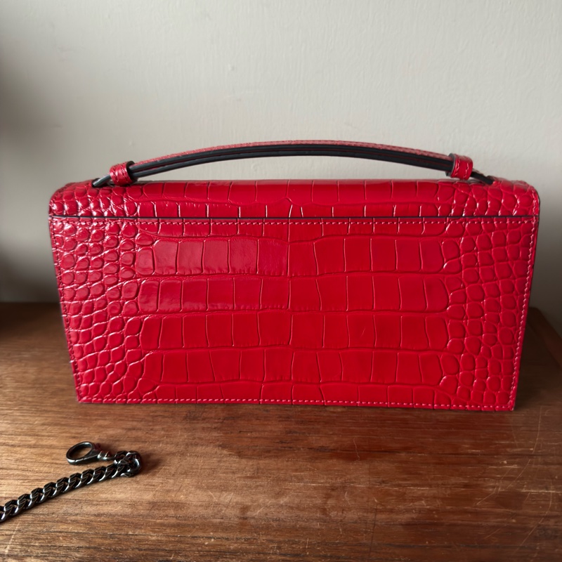 CHRISTIAN LOUBOUTIN 紅色牛皮壓鱷魚紋手提肩背兩用包-6