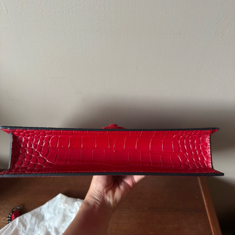 CHRISTIAN LOUBOUTIN 紅色牛皮壓鱷魚紋手提肩背兩用包-7