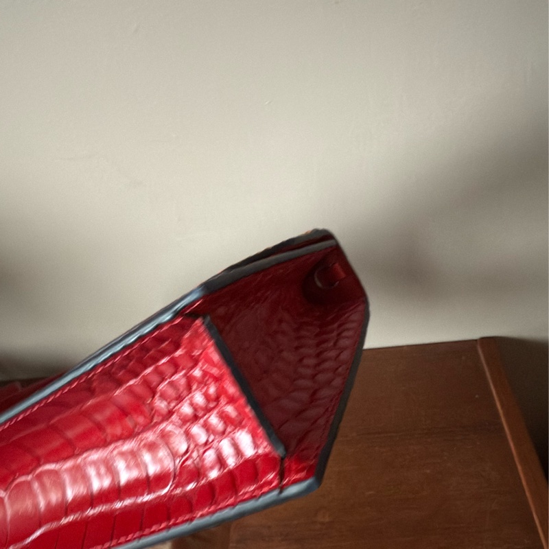 CHRISTIAN LOUBOUTIN 紅色牛皮壓鱷魚紋手提肩背兩用包-8