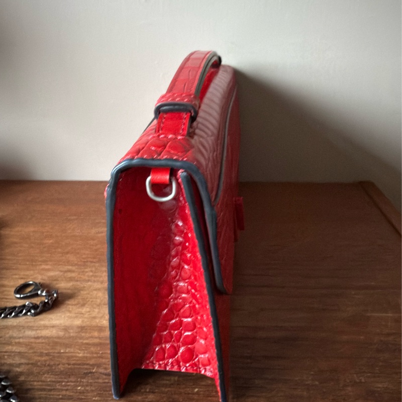 CHRISTIAN LOUBOUTIN 紅色牛皮壓鱷魚紋手提肩背兩用包-9