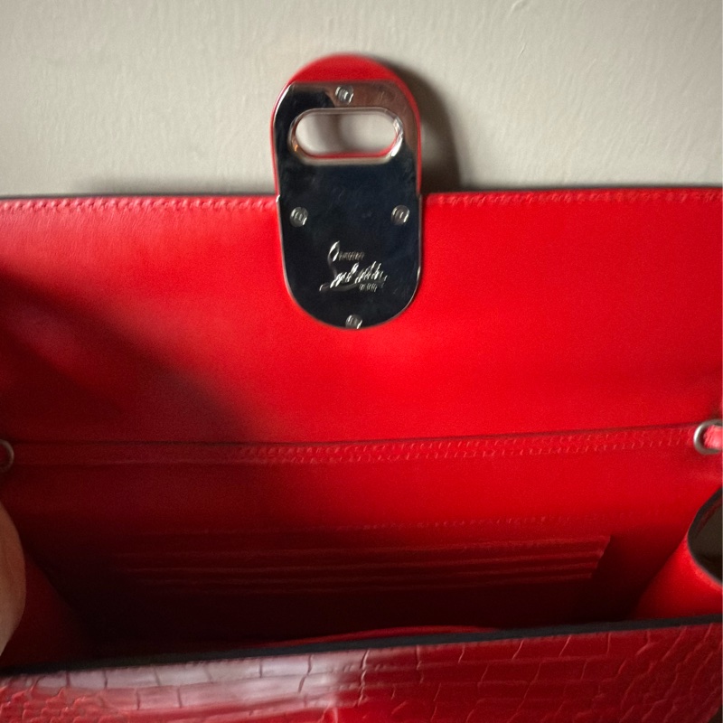 CHRISTIAN LOUBOUTIN 紅色牛皮壓鱷魚紋手提肩背兩用包-13