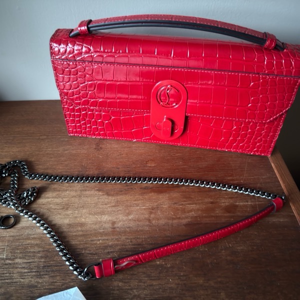 CHRISTIAN LOUBOUTIN 紅色牛皮壓鱷魚紋手提肩背兩用包-18