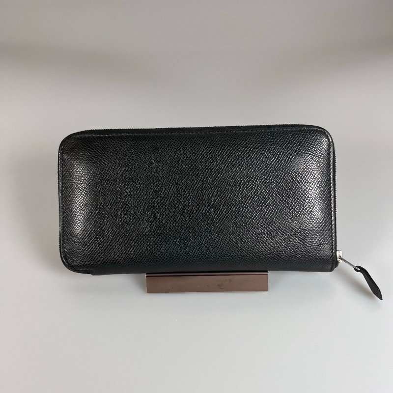 HERMES □R刻 黑皮革ㄇ拉長夾-1