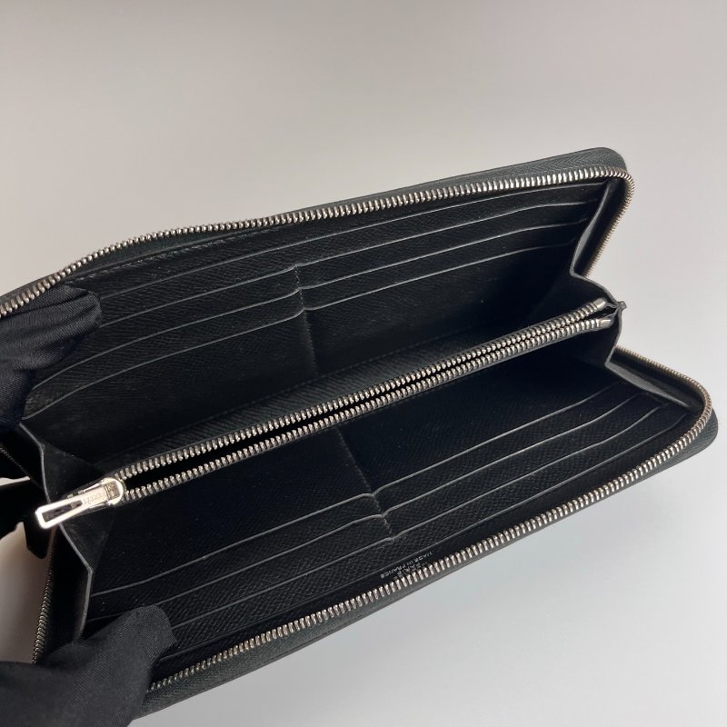 HERMES □R刻 黑皮革ㄇ拉長夾-4