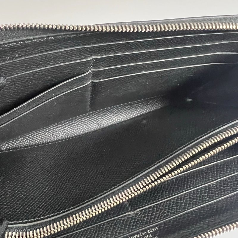 HERMES □R刻 黑皮革ㄇ拉長夾-5