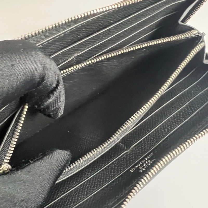 HERMES □R刻 黑皮革ㄇ拉長夾-6