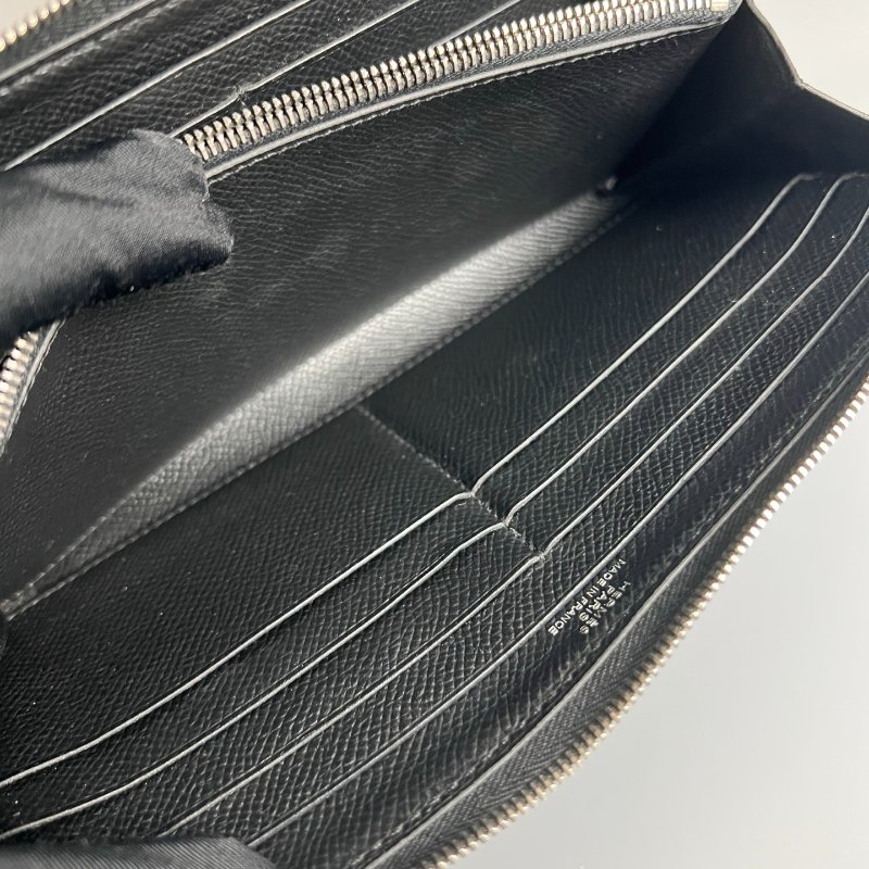 HERMES □R刻 黑皮革ㄇ拉長夾-7