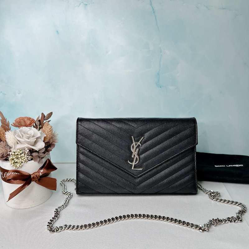 YSL 經典黑銀信封woc鏈帶包-0