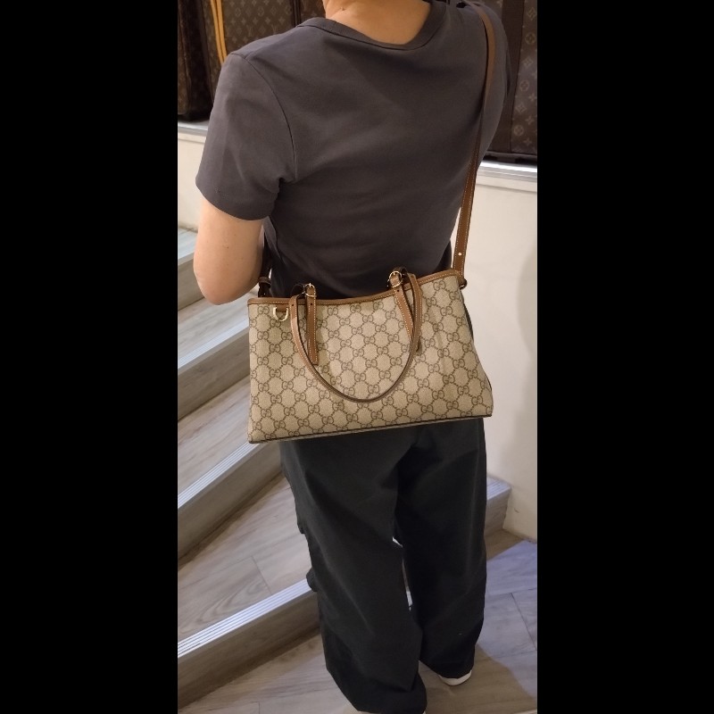 Gucci 咖皮邊GG pvc帆布兩用托特包-2