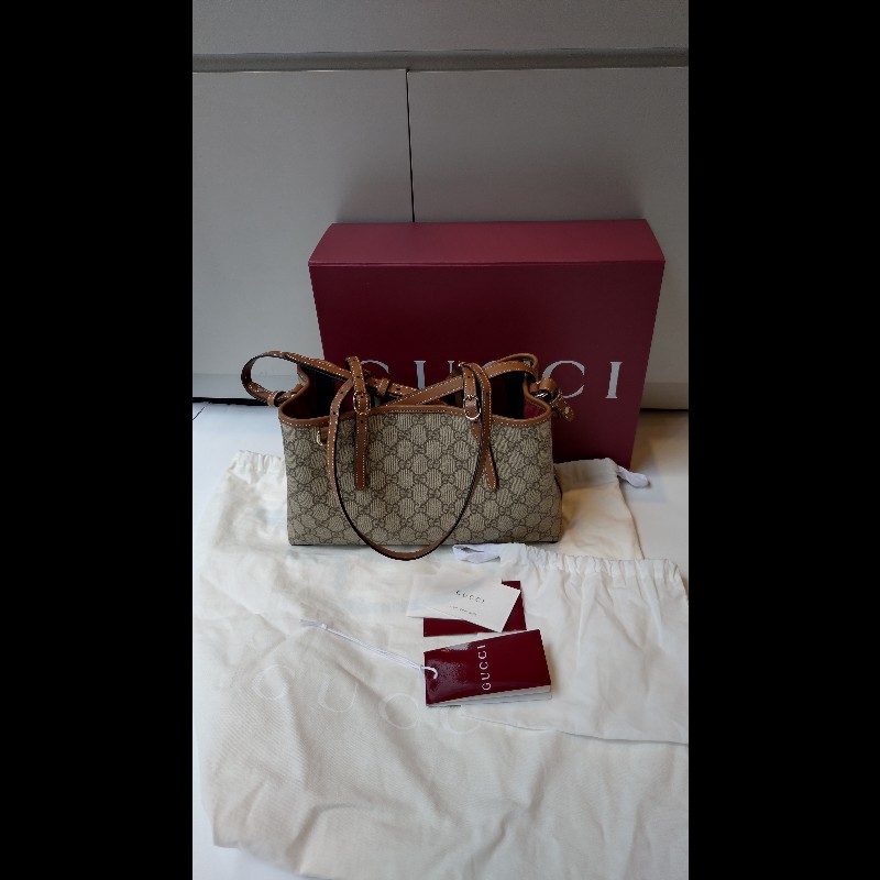 Gucci 咖皮邊GG pvc帆布兩用托特包-4