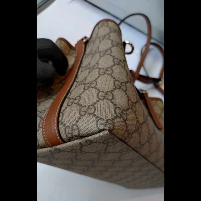 Gucci 咖皮邊GG pvc帆布兩用托特包-7