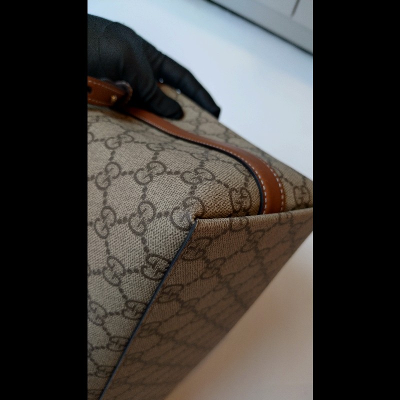 Gucci 咖皮邊GG pvc帆布兩用托特包-9