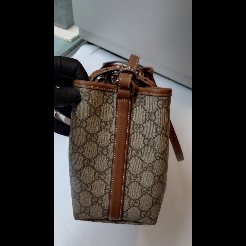 Gucci 咖皮邊GG pvc帆布兩用托特包-11