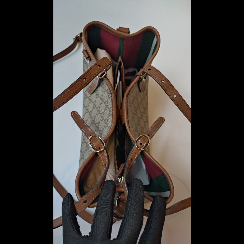 Gucci 咖皮邊GG pvc帆布兩用托特包-12